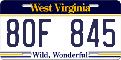 WV license plate 8OF845