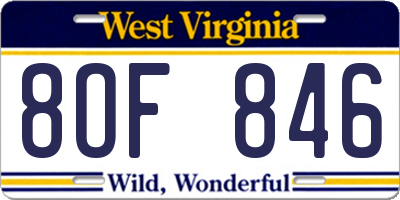 WV license plate 8OF846