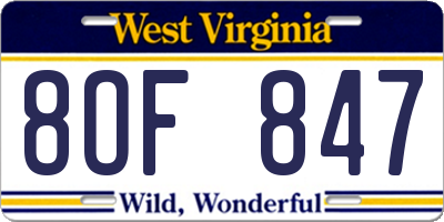WV license plate 8OF847