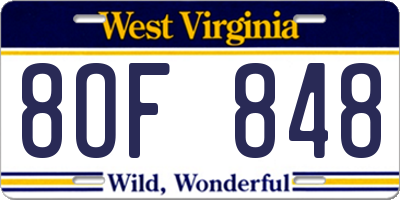 WV license plate 8OF848