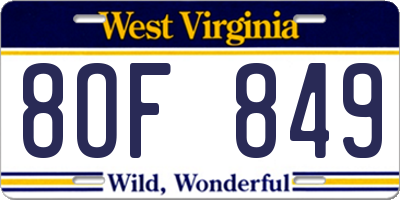 WV license plate 8OF849