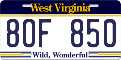 WV license plate 8OF850