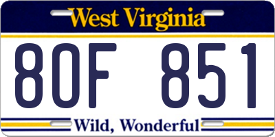 WV license plate 8OF851