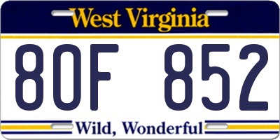 WV license plate 8OF852