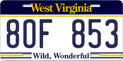 WV license plate 8OF853