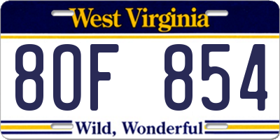 WV license plate 8OF854