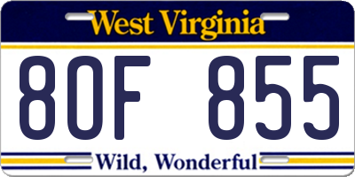 WV license plate 8OF855