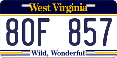 WV license plate 8OF857