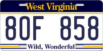 WV license plate 8OF858