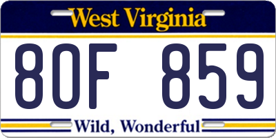 WV license plate 8OF859