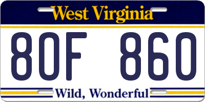 WV license plate 8OF860