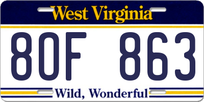 WV license plate 8OF863