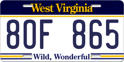 WV license plate 8OF865