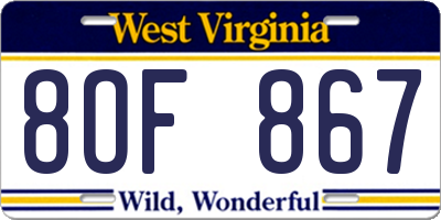 WV license plate 8OF867