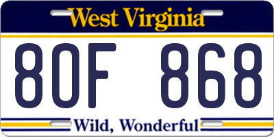 WV license plate 8OF868