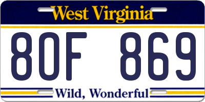 WV license plate 8OF869