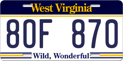 WV license plate 8OF870