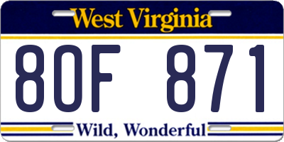WV license plate 8OF871