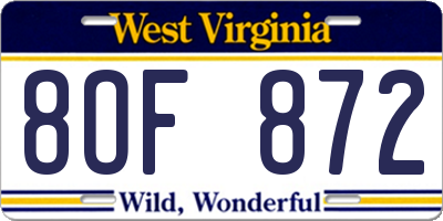 WV license plate 8OF872