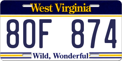 WV license plate 8OF874