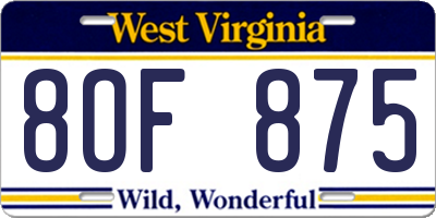 WV license plate 8OF875