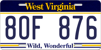 WV license plate 8OF876