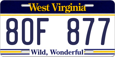 WV license plate 8OF877