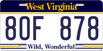 WV license plate 8OF878