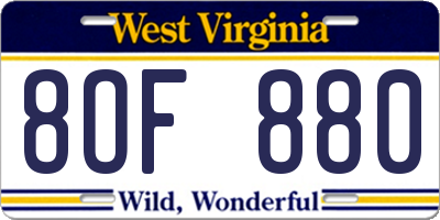 WV license plate 8OF880