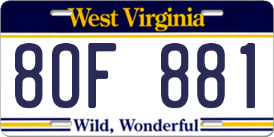 WV license plate 8OF881