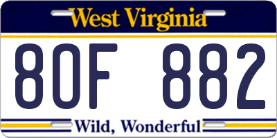 WV license plate 8OF882