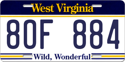 WV license plate 8OF884