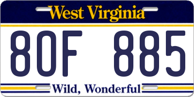 WV license plate 8OF885