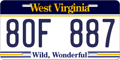 WV license plate 8OF887