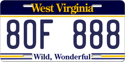 WV license plate 8OF888