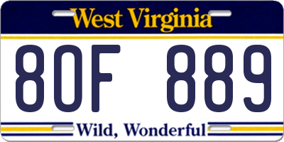 WV license plate 8OF889