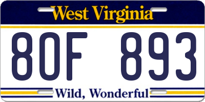 WV license plate 8OF893