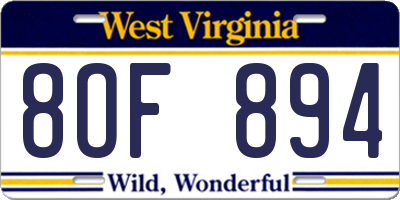 WV license plate 8OF894