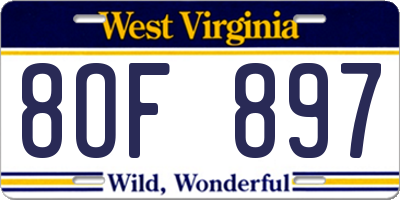 WV license plate 8OF897