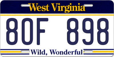 WV license plate 8OF898