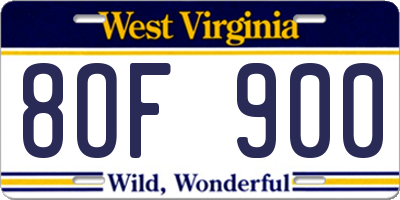 WV license plate 8OF900