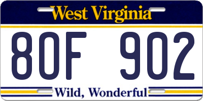 WV license plate 8OF902