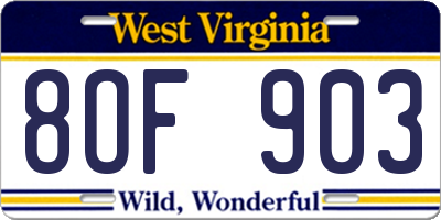 WV license plate 8OF903