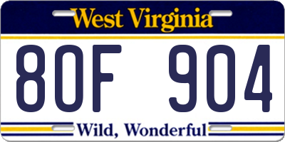 WV license plate 8OF904