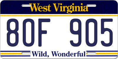 WV license plate 8OF905