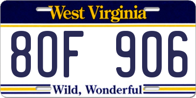 WV license plate 8OF906