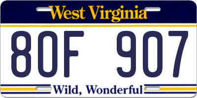 WV license plate 8OF907