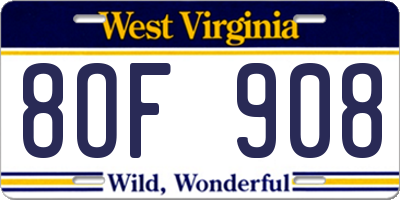 WV license plate 8OF908