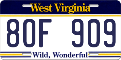 WV license plate 8OF909