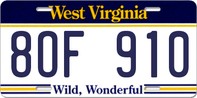 WV license plate 8OF910